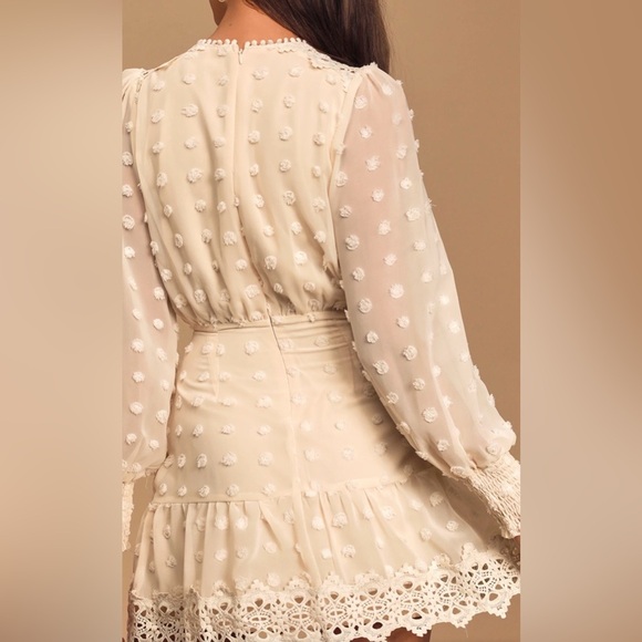 Lulus Lust or Love Cream Embroidered Lace Long Sleeve Dress Large NWT - Picture 3 of 11
